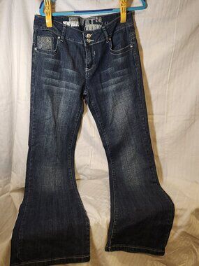 G-Unit Clothing Co. Women's Rhinestone Studded Flare Leg Jeans Dark Wash Size 9